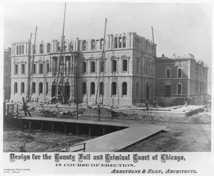 Design for County Jail and Criminal Court of Chicago, under opførelse, c.1883